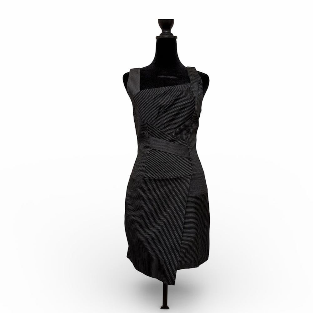 bebe Black Asymmetrical Pinstripe Dress size 2
